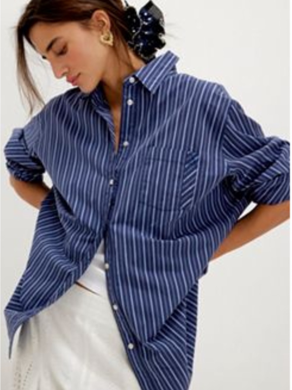 Free People Sapphire Blue and White Striped Button-Down Shirt